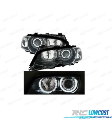 FARÓIS BMW E46 COUPE 99-03 ANGEL EYES CCFL LED + PISCAS FUNDO PRETO
