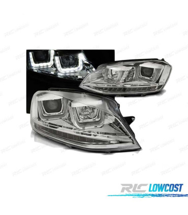 FARÓIS PARA VOLKSWAGEN VW GOLF 7 12-17 U-TYPE DRL CHROME INDICADORES LED