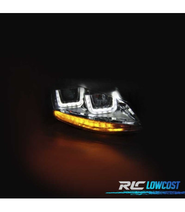 FARÓIS PARA VOLKSWAGEN VW GOLF 7 12-17 U-TYPE DRL CHROME INDICADORES LED