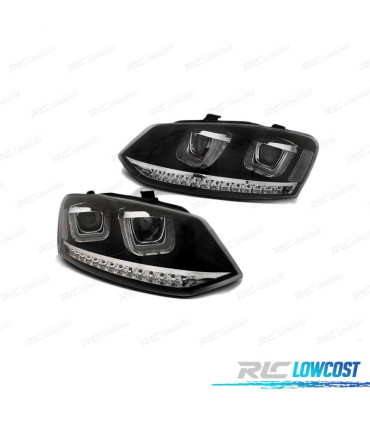 FARÓIS DAYLIGHT PARA VOLKSWAGEN VW POLO 6R 09-14 U-TYPE LED INDICADORES DINÂMICOS PRETO