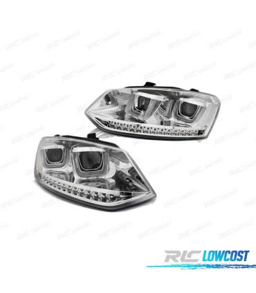 FARÓIS DAYLIGHT VOLKSWAGEN POLO 6R 09-14 U-TYPE LED CROMADO