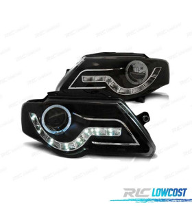 FAROIS OPTICAS ANGEL EYES CON LUZ DIURNA PARA VOLKSWAGEN VW PASSAT B6 3C 05-10 FUNDO PRETO