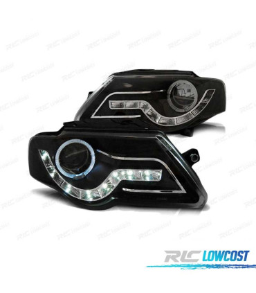 FAROIS OPTICAS ANGEL EYES CON LUZ DIURNA PARA VOLKSWAGEN VW PASSAT B6 3C 05-10 FUNDO PRETO