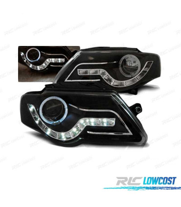 FAROIS OPTICAS ANGEL EYES CON LUZ DIURNA PARA VOLKSWAGEN VW PASSAT B6 3C 05-10 FUNDO PRETO