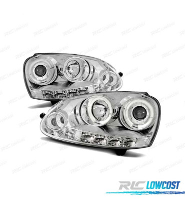 FAROIS OLHOS DE ANJO PARA VOLKSWAGEN VW GOLF 5 03-09 LEDS CROMADOS
