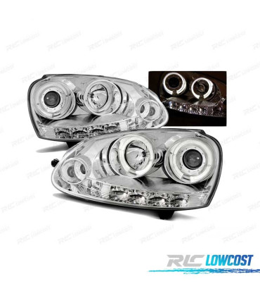 FAROIS OLHOS DE ANJO PARA VOLKSWAGEN VW GOLF 5 03-09 LEDS CROMADOS