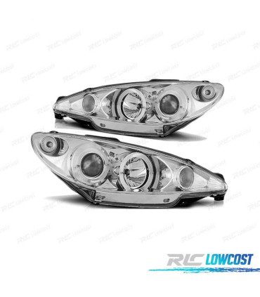 FARÓIS ANGEL EYES PARA PEUGEOT 206 02- CROMADO