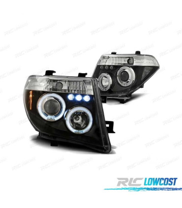 FARÓIS ANGEL EYES LED PARA NISSAN NAVARA D40 PATHFINDER 05-10 BLACK PRETO