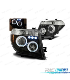 FARÓIS ANGEL EYES LED PARA NISSAN NAVARA D40 PATHFINDER 05-10 BLACK PRETO