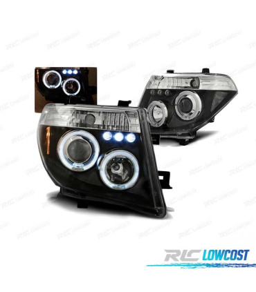 FARÓIS ANGEL EYES LED PARA NISSAN NAVARA D40 PATHFINDER 05-10 BLACK PRETO