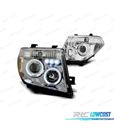 FARÓIS ANGEL EYES LED PARA NISSAN NAVARA D40 PATHFINDER 05-10 CHROME CROMADO