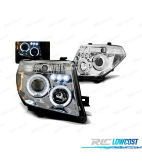 FARÓIS ANGEL EYES LED PARA NISSAN NAVARA D40 PATHFINDER 05-10 CHROME CROMADO