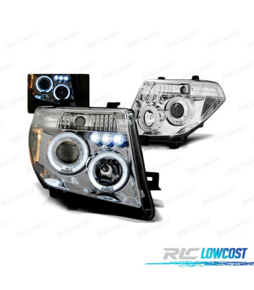FARÓIS ANGEL EYES LED PARA NISSAN NAVARA D40 PATHFINDER 05-10 CHROME CROMADO