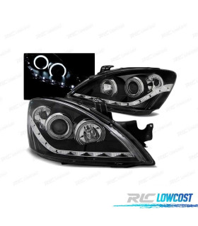FARÓIS ANGEL EYES LED PARA MITSUBISHI LANCER VII 04-07 BLACK PRETO