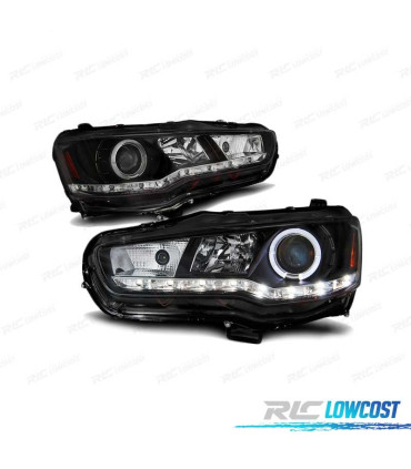 FARÓIS LED ANGEL EYES PARA MITSUBISHI LANCER VIII 08- LPMI16 BLACK PRETO