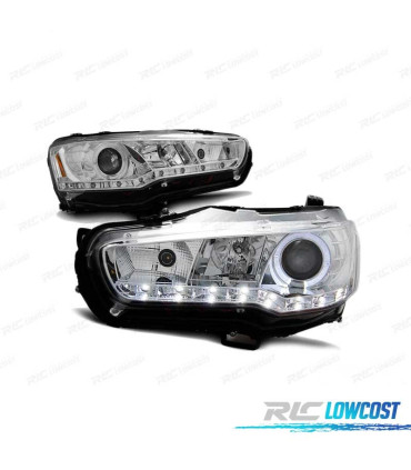 FARÓIS ANGEL EYES LED PARA MITSUBISHI LANCER VIII 08- LPMI15 CHROME CROMADO