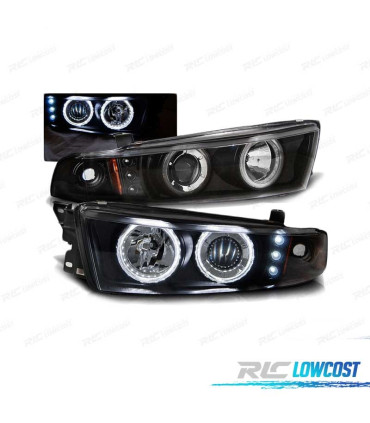 FARÓIS ANGEL EYES CCFL LED PARA MITSUBISHI GALANT 8 EA0 96-06 LPMI14 BLACK PRETO