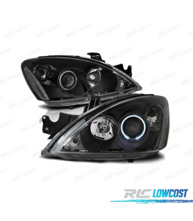 FARÓIS ANGEL EYES PARA MITSUBISHI LANCER 7 04-07 BLACK PRETO