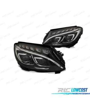 FARÓIS LED MERCEDES W205 14-18 BLACK PRETO