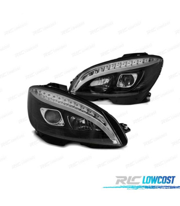 FARÓIS MERCEDES W204 07-10 TUBO DE LUZ LED DINÂMICA PRETO