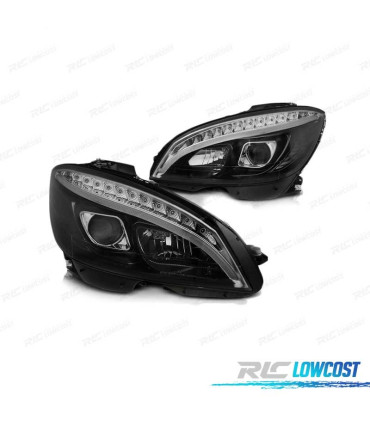 FARÓIS MERCEDES W204 07-10 TUBO DE LUZ LED NEGROS
