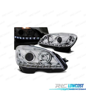 FARÓIS LED PARA MERCEDES W204 07-10 CHROME CROMADO