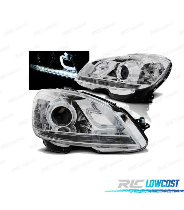 FARÓIS LED PARA MERCEDES W204 07-10 CHROME CROMADO