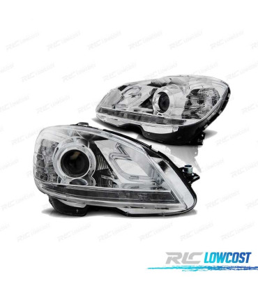 FARÓIS LED PARA MERCEDES W204 07-10 CHROME CROMADO