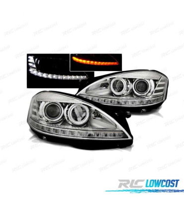 FARÓIS LED PARA MERCEDES W221 05-09 CHROME CROMADO