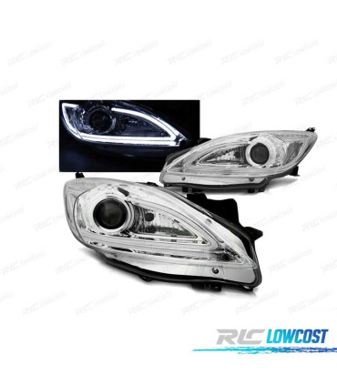 FARÓIS LED TUBE LIGHT PARA MAZDA 3 09-13 CHROME CROMADO