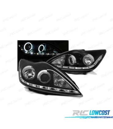 FARÓIS LED DAYLIGHT LED PARA FORD FOCUS II ANGEL EYES CCFL 02.2008 2010 BLACK PRETO