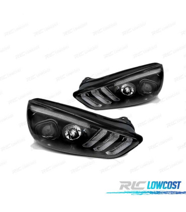 FARÓIS LED DRL DINÂMICO PARA FORD FOCUS MK3 15-18 BLACK PRETO