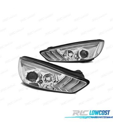 FARÓIS LED DRL DINÂMICO PARA FORD FOCUS MK3 15-18 CROMADO