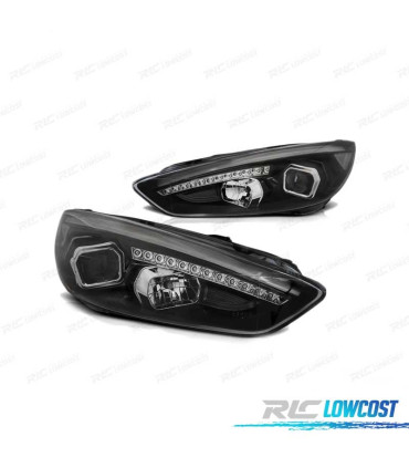 FARÓIS FORD FOCUS MK3 15-18 LED TRU DRL PRETO