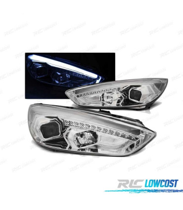FARÓIS LED TRU DRL PARA FORD FOCUS MK3 15-18 CHROME CROMADO