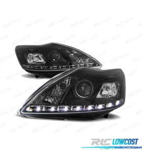 FARÓIS LED DAYLIGHT PARA FORD FOCUS II RESTILING 08-10 BLACK PRETO