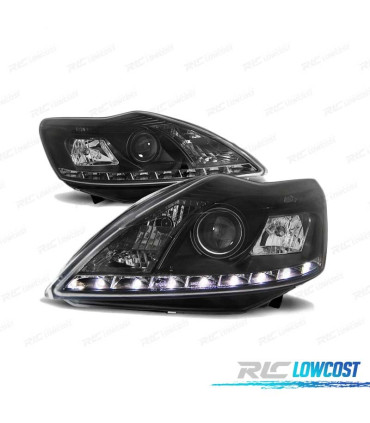 FARÓIS LED DAYLIGHT PARA FORD FOCUS II RESTILING 08-10 BLACK PRETO
