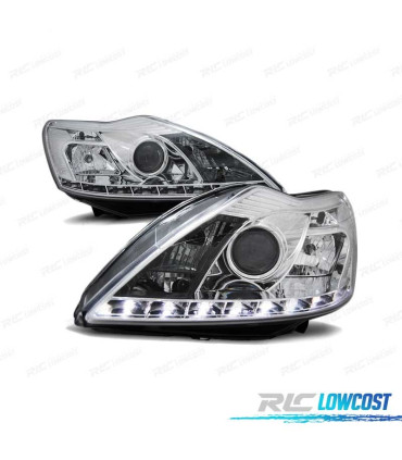 FARÓIS LED DAYLIGHT PARA FORD FOCUS II 08-10 CHROME CROMADO