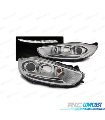 FARÓIS LED PARA FORD FIESTA MK7 13-16 TRU DRL CROMADOS