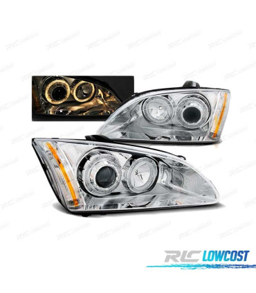 FARÓIS ANGEL EYES PARA FORD FOCUS II 04-08 CHROME CROMADO H1 H7