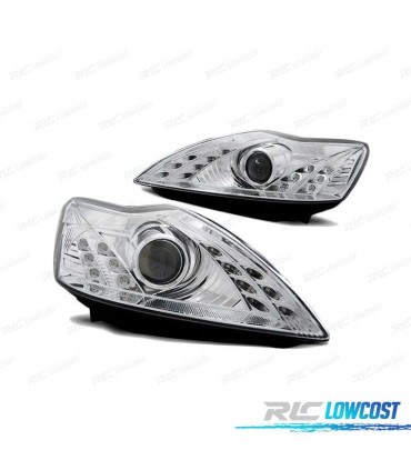FARÓIS LED DAYLIGHT PARA FORD FOCUS 08-10 CHROME CROMADO