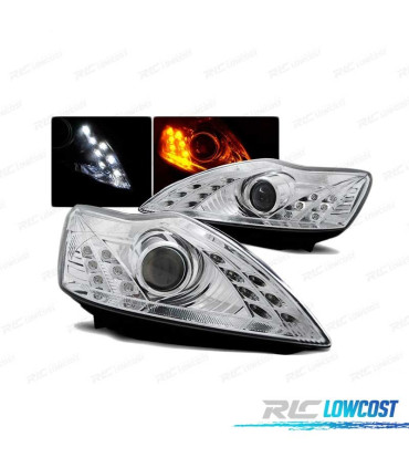 FARÓIS LED DAYLIGHT PARA FORD FOCUS 08-10 CHROME CROMADO