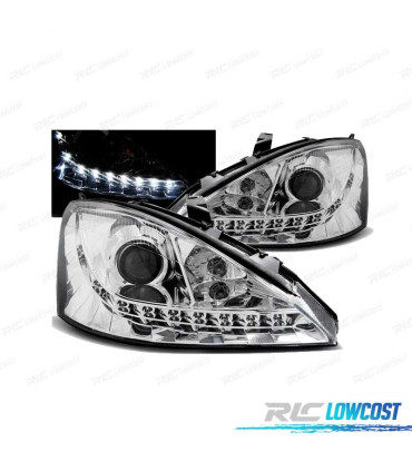 FARÓIS LED DAYLIGHT PARA FORD FOCUS 98-01 CHROME CROMADO