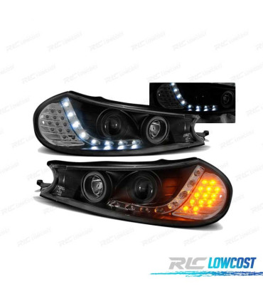 FARÓIS LED DAYLIGHT PARA FORD MONDEO 96-00 BLACK PRETO
