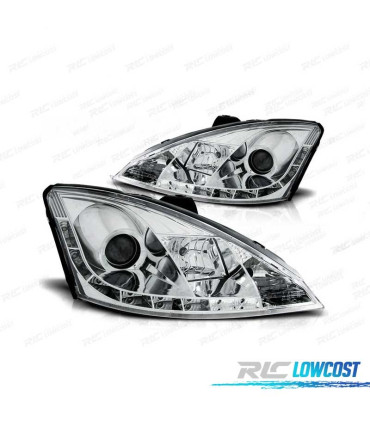 FARÓIS LED DAYLIGHT PARA FORD FOCUS 1 98-01 CROMADO