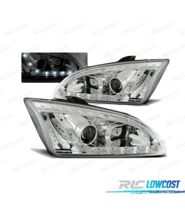 FARÓIS LED DAYLIGHT PARA FORD FOCUS II 04-08 CHROME CROMADO