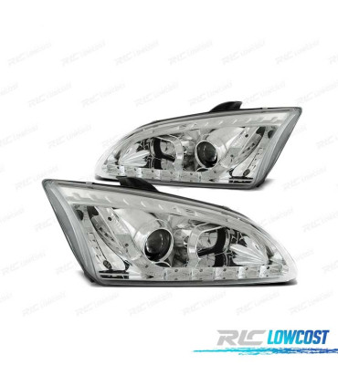 FARÓIS LED DAYLIGHT PARA FORD FOCUS II 04-08 CHROME CROMADO