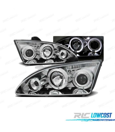 FARÓIS ANGEL EYES PARA FORD FOCUS LI 04-08 CHROME CROMADO H1 H1