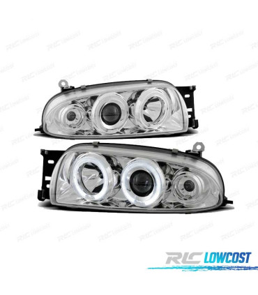 FARÓIS ANGEL EYES PARA FORD FIESTA MK4 95-99 CHROME CROMADO