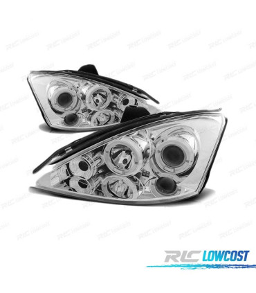 FARÓIS ANGEL EYES PARA FORD FOCUS I FACELIFT 01-04 CHROME CROMADO
